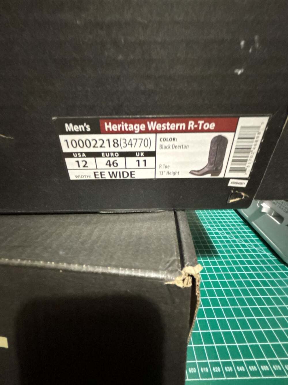 Ariat Heritage Western R-Toe Size 12 EE Black Deertan Leather Boots